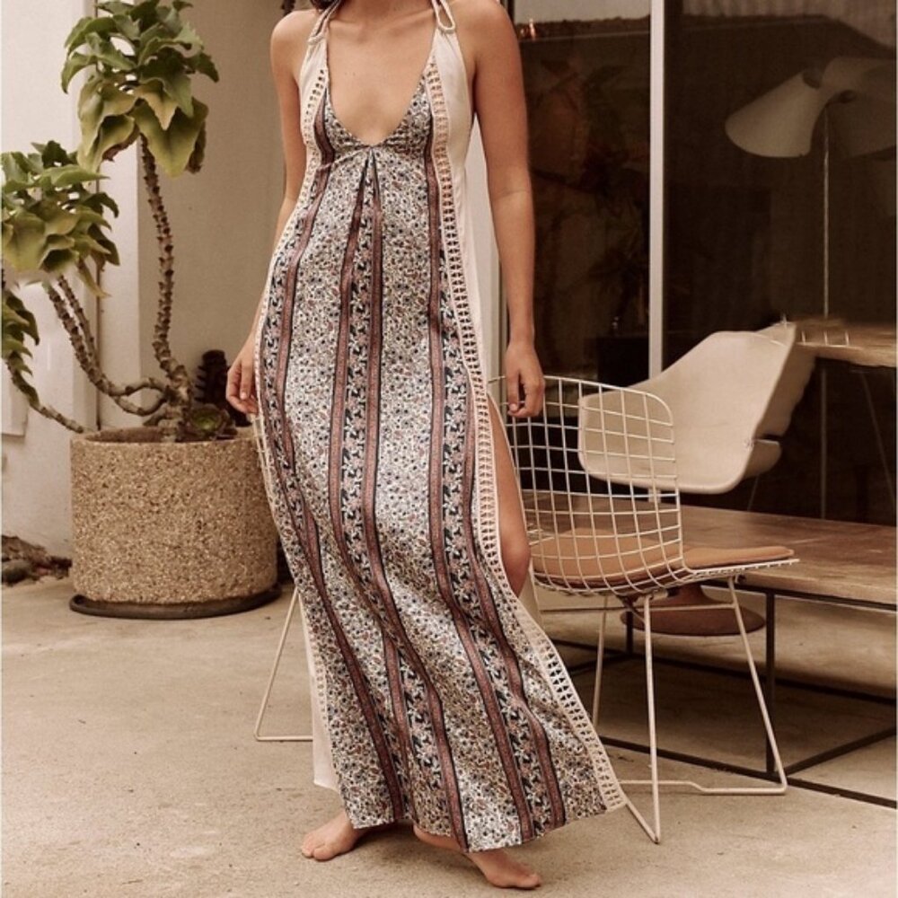 NWT Free People Bohemian Nights Maxi Slip in Tea Combo
